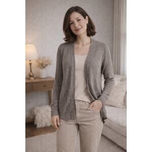 Hampshire Studio Gray Open Knit Cardigan Cozycore Quietlux Neutral Sz Small